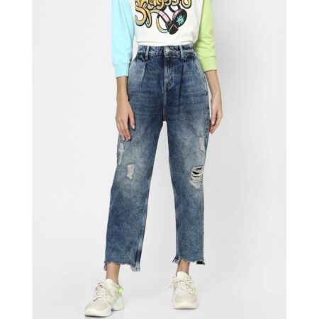 Virusbuzz blue high rise slouch fit distressed jeans