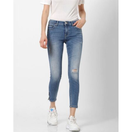 Virusbuzz blue mid rise zip detail skinny fit jeans